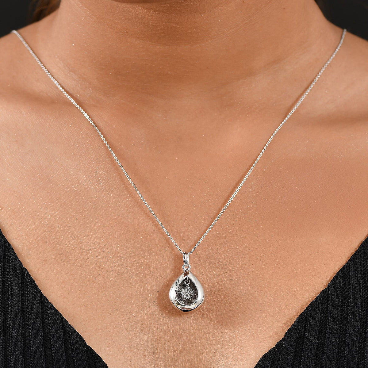 LUXURIANT Lab Grown Diamond Star Pear Shape Pendant with Chain (Size 20) in Rhodium Overlay Sterling Silver 4403049 2