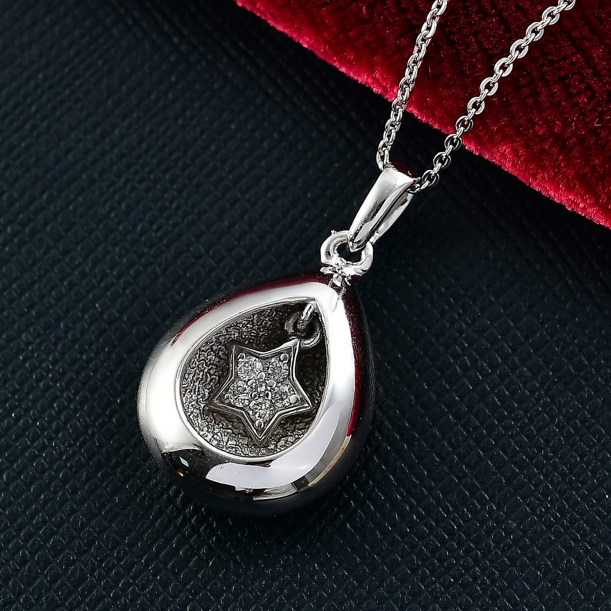 LUXURIANT Lab Grown Diamond Star Pear Shape Pendant with Chain (Size 20) in Rhodium Overlay Sterling Silver 4403049 3