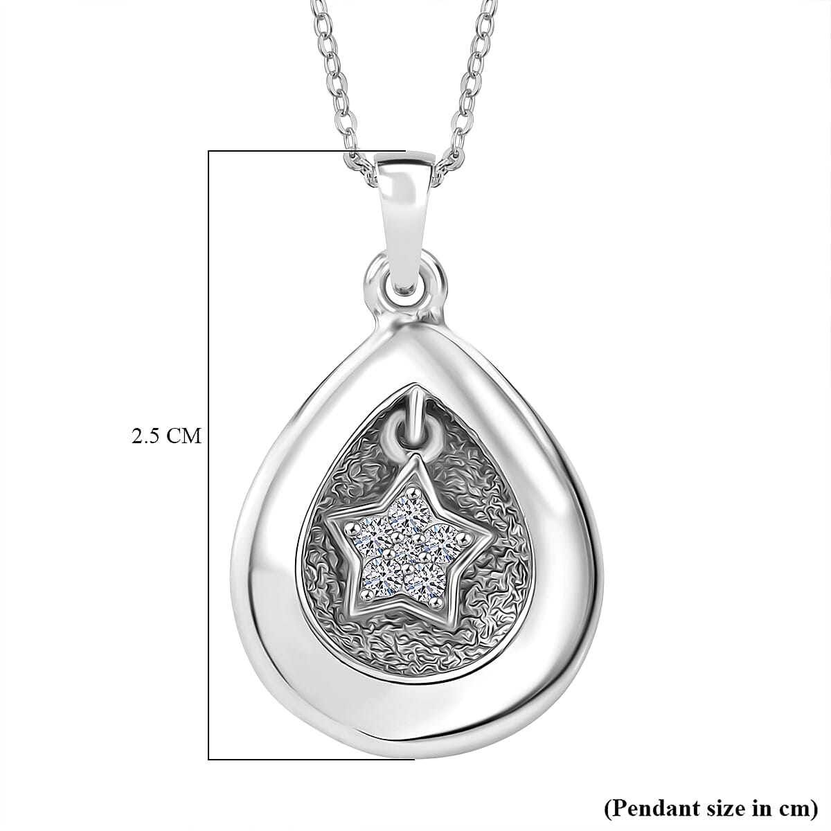 LUXURIANT Lab Grown Diamond Star Pear Shape Pendant with Chain (Size 20) in Rhodium Overlay Sterling Silver 4403049 7