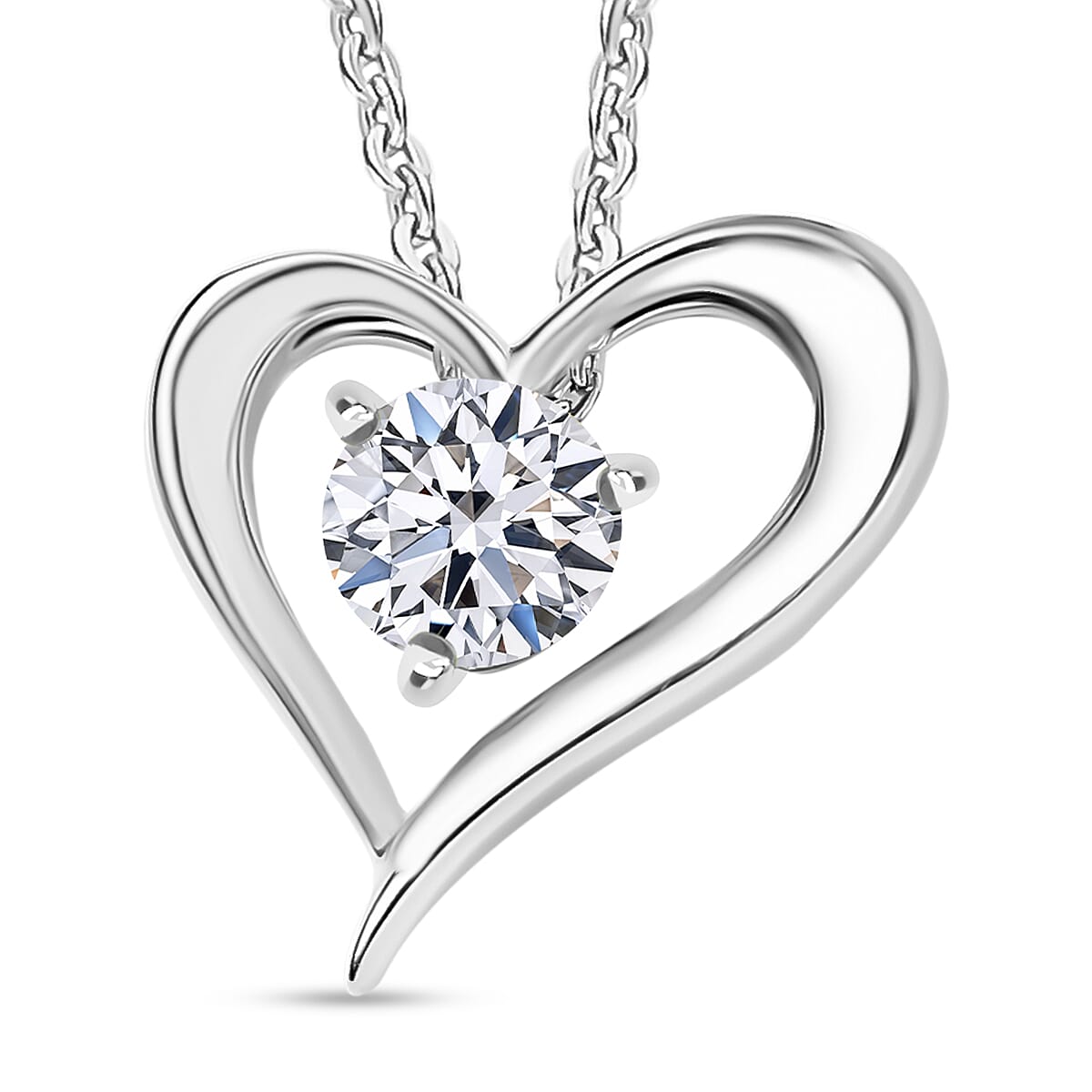 Luxuriant SI-GH Lab Grown Diamond Open Heart Solitaire Pendant with Chain in Rhodium Overlay Sterling Silver (0.50 Ct.) 4410000 0