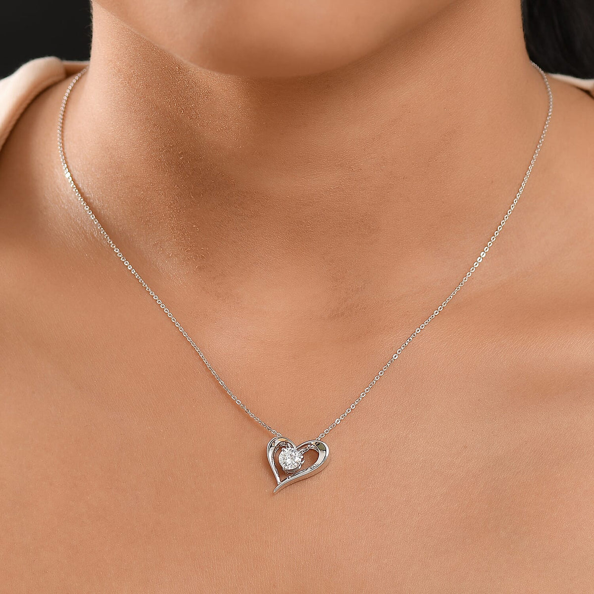 Luxuriant SI-GH Lab Grown Diamond Open Heart Solitaire Pendant with Chain in Rhodium Overlay Sterling Silver (0.50 Ct.) 4410000 2