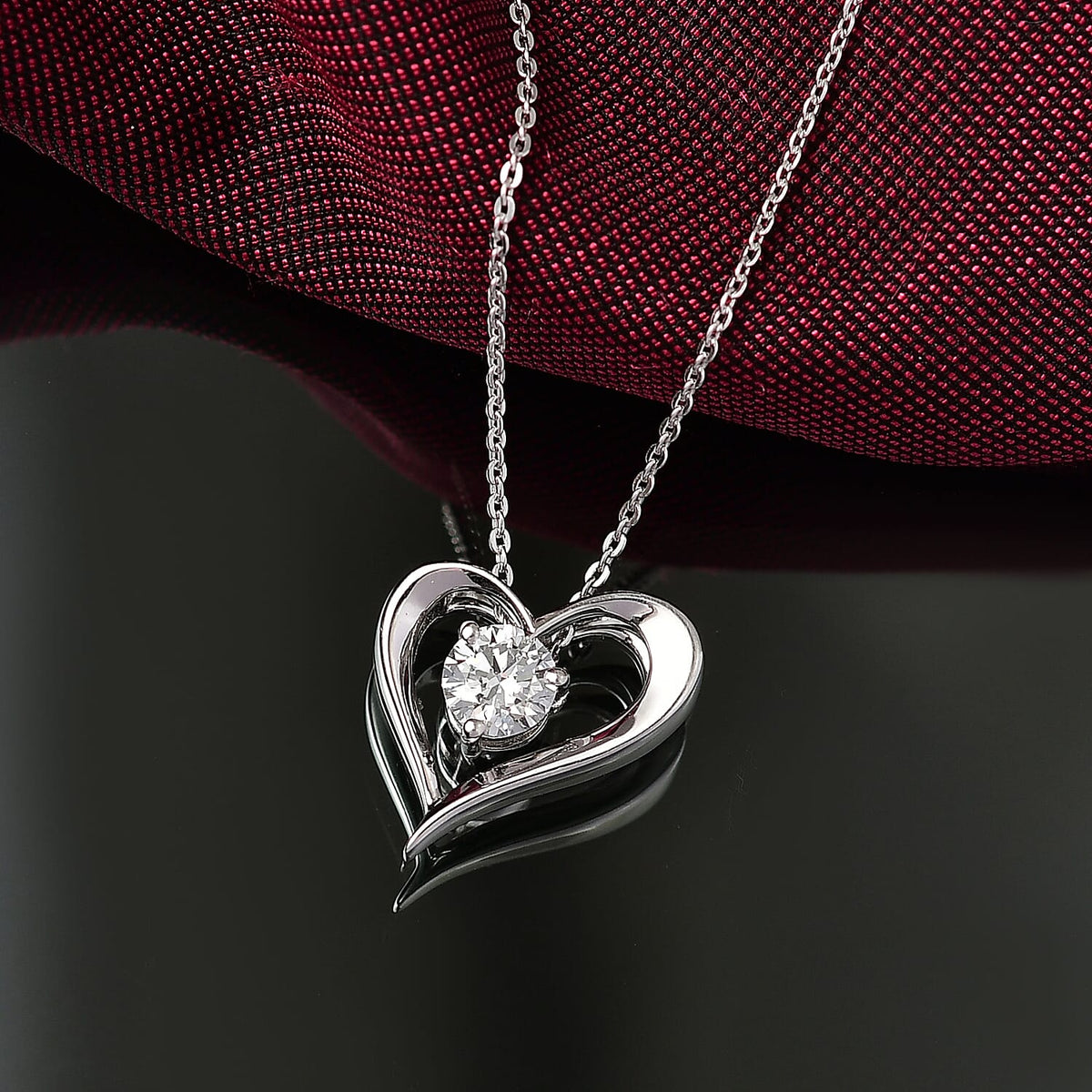 Luxuriant SI-GH Lab Grown Diamond Open Heart Solitaire Pendant with Chain in Rhodium Overlay Sterling Silver (0.50 Ct.) 4410000 3