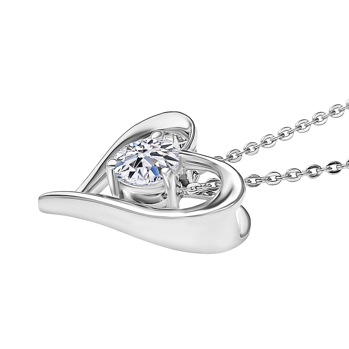 Luxuriant SI-GH Lab Grown Diamond Open Heart Solitaire Pendant with Chain in Rhodium Overlay Sterling Silver (0.50 Ct.) 4410000 4