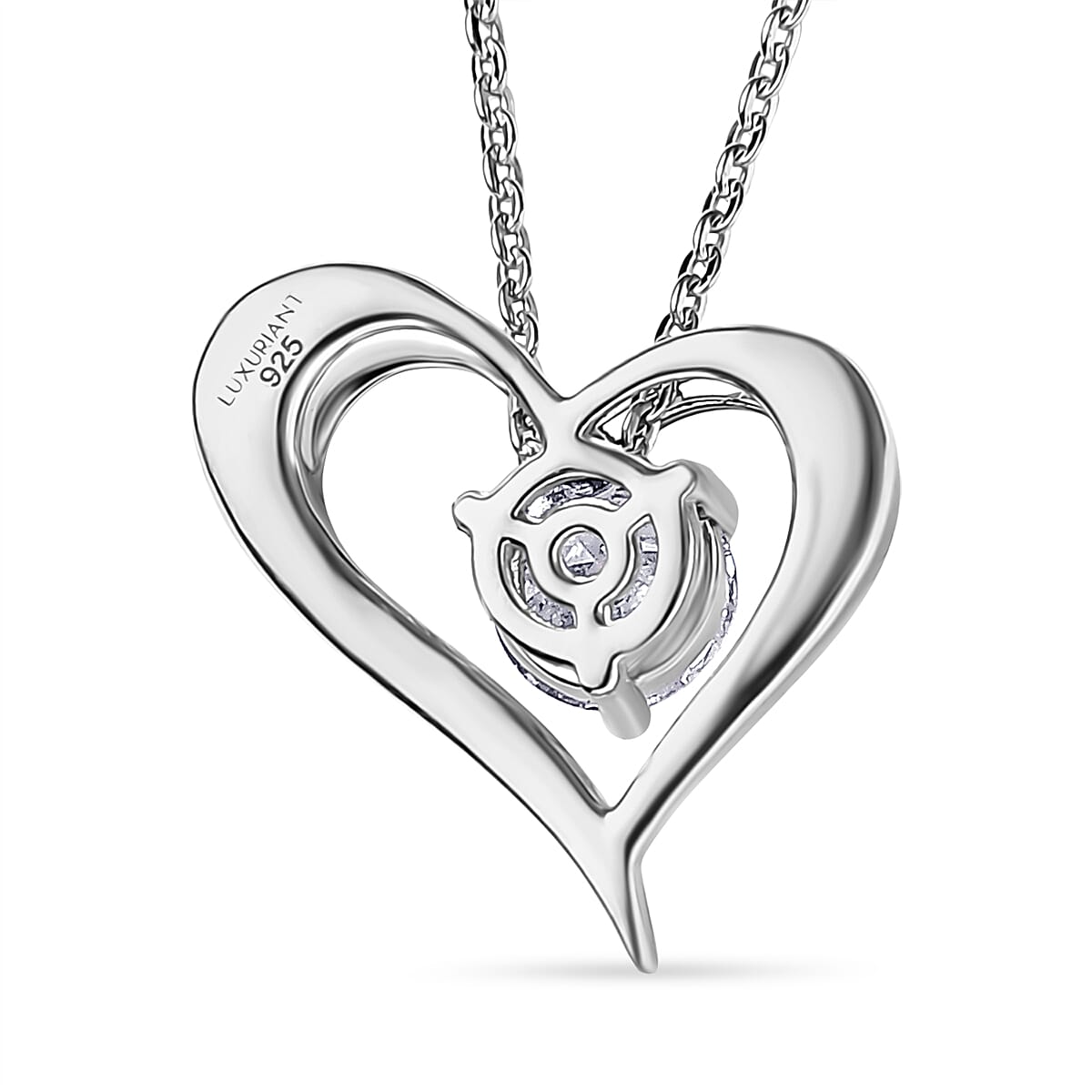 Luxuriant SI-GH Lab Grown Diamond Open Heart Solitaire Pendant with Chain in Rhodium Overlay Sterling Silver (0.50 Ct.) 4410000 5