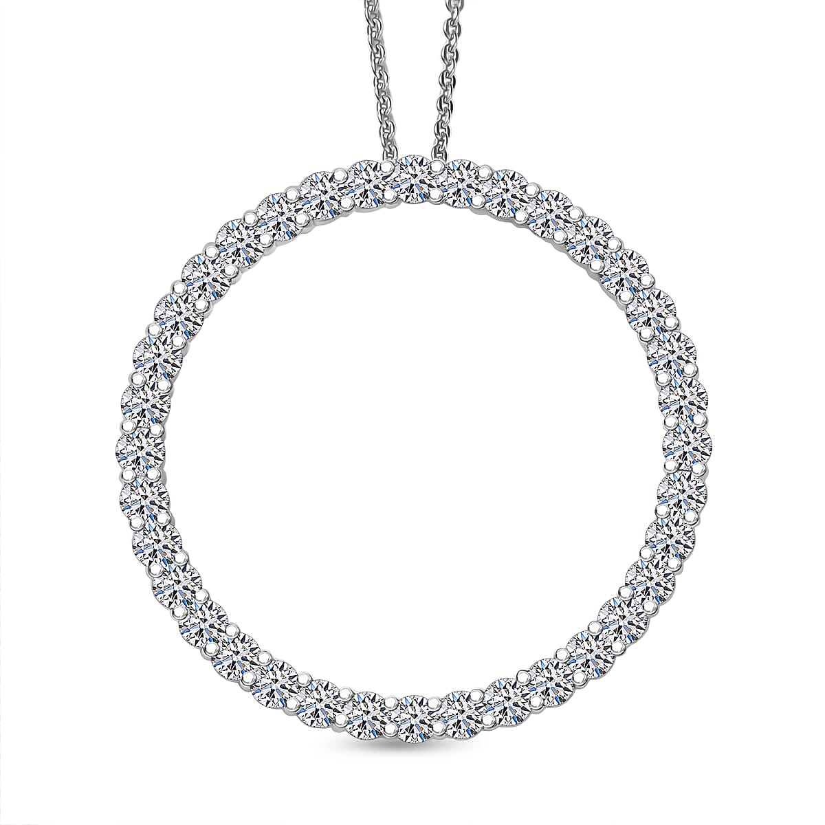 LUXURIANT 2 Ct. Lab Grown Diamond Circle Of Life Pendant with Chain (Size 20) in Rhodium Overlay Sterling Silver (SI-GH) 4428241 0