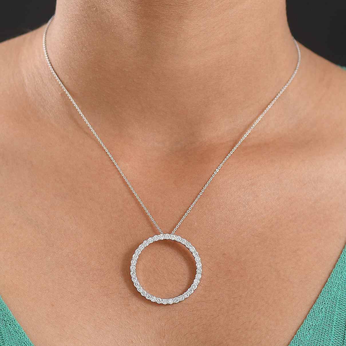 LUXURIANT 2 Ct. Lab Grown Diamond Circle Of Life Pendant with Chain (Size 20) in Rhodium Overlay Sterling Silver (SI-GH) 4428241 2