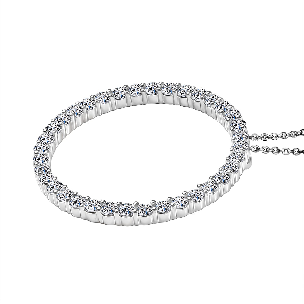 LUXURIANT 2 Ct. Lab Grown Diamond Circle Of Life Pendant with Chain (Size 20) in Rhodium Overlay Sterling Silver (SI-GH) 4428241 4