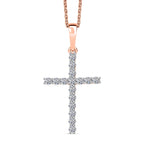 Luxuriant Lab Grown Diamond (SI-GH) Cross Pendant with Chain (Size 20) in 18K Vermeil Rose Gold Plated Sterling Silver