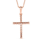 Luxuriant Lab Grown Diamond (SI-GH) Cross Pendant with Chain (Size 20) in 18K Vermeil Rose Gold Plated Sterling Silver