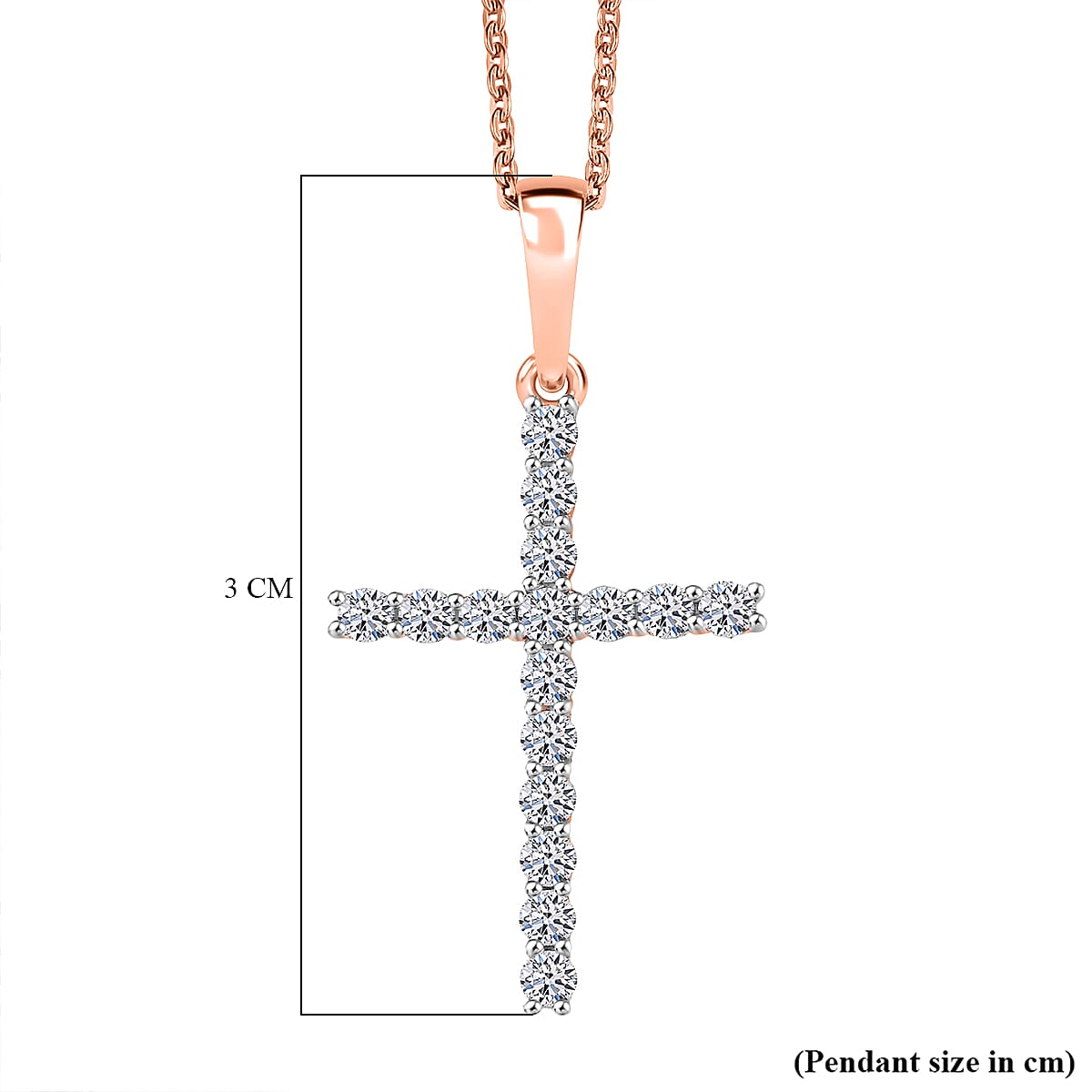 LUXURIANT Lab Grown Diamond Cross Pendant with Torn Chain 19DC (Size 20) in 18K Vermeil Rose Gold Plated Sterling Silver (SI-GH) 4428205 6