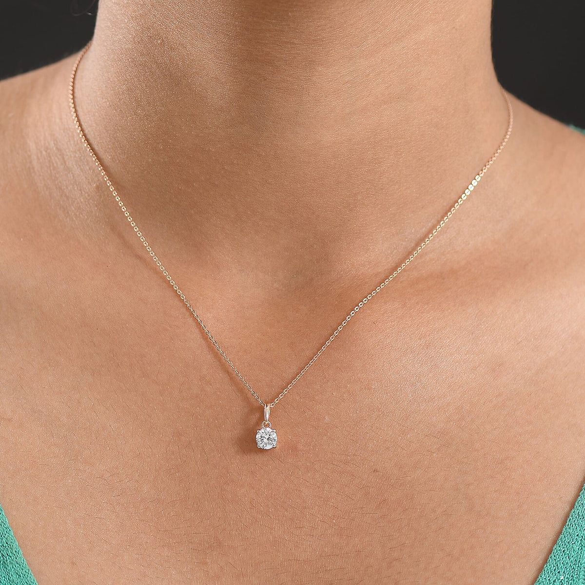 LUXURIANT 0.50 Ct. Lab Grown Diamond Solitaire Pendant with Torn Chain 19DC (Size 20) in 18K Vermeil Rose Gold Over Sterling Silver (SI-GH) 4428218 2