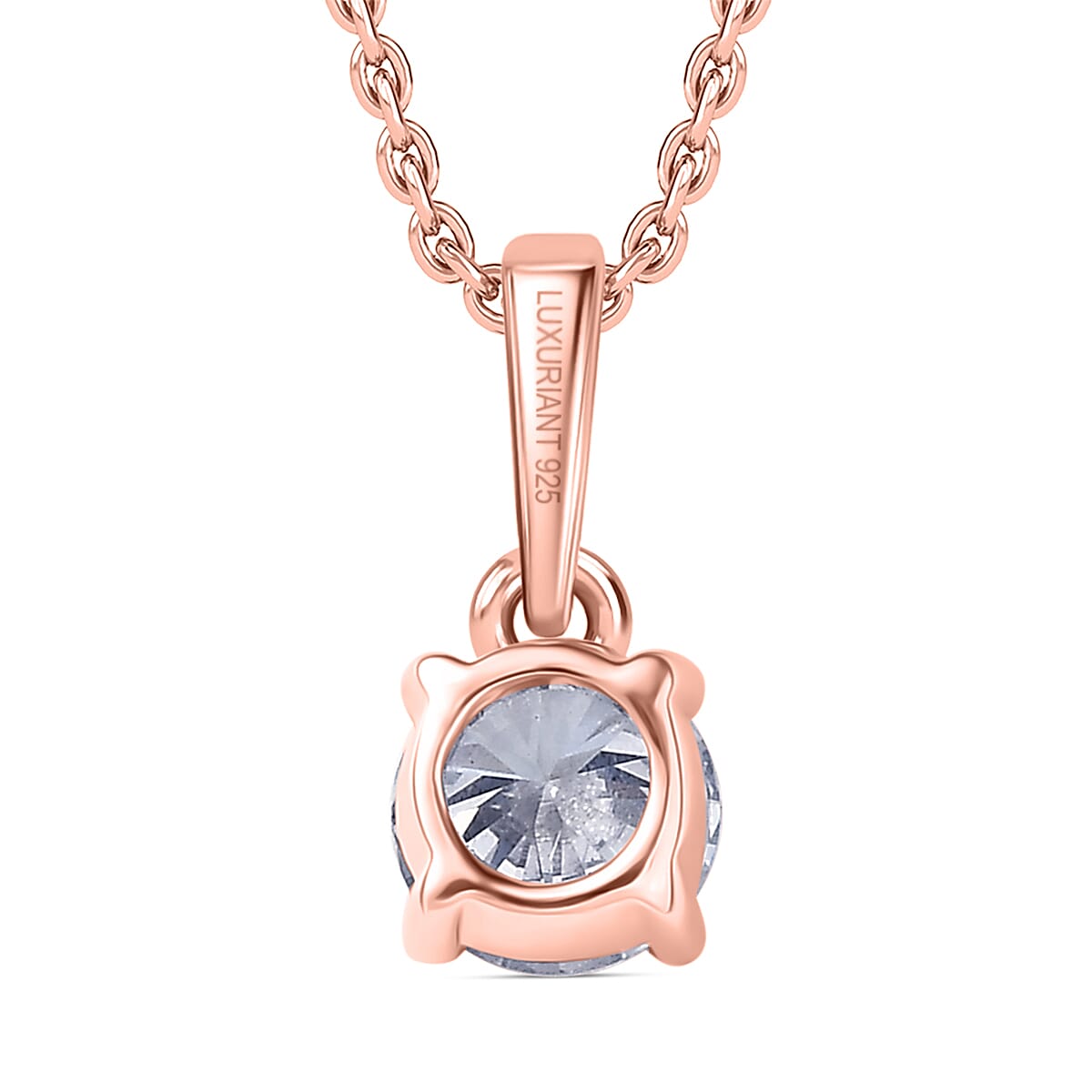 LUXURIANT 0.50 Ct. Lab Grown Diamond Solitaire Pendant with Torn Chain 19DC (Size 20) in 18K Vermeil Rose Gold Over Sterling Silver (SI-GH) 4428218 5