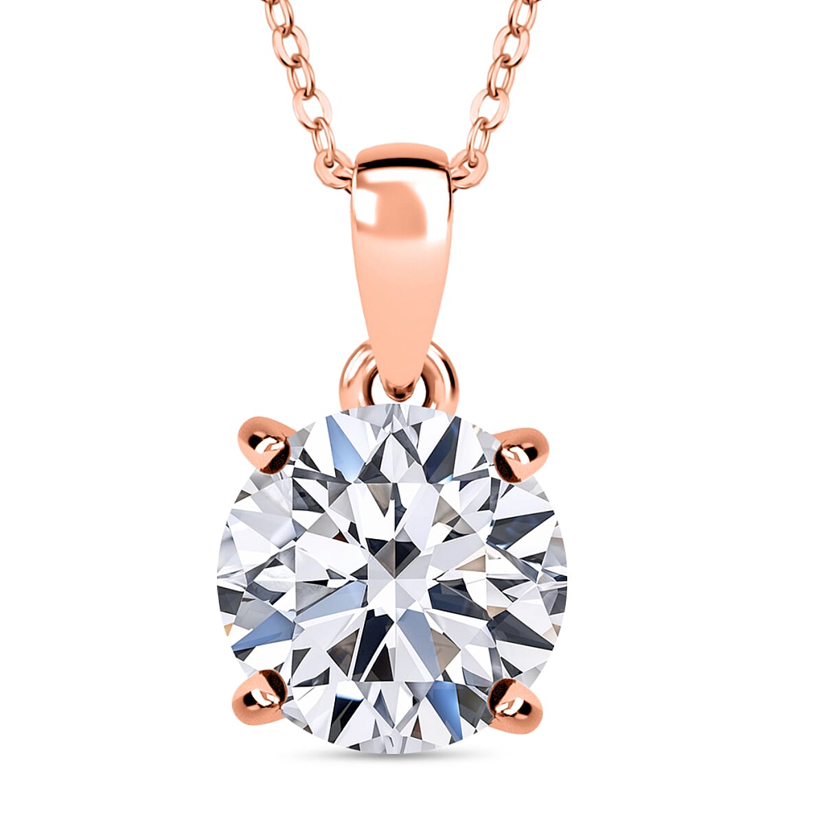 LUXURIANT 1.50 Ct. Lab Grown Diamond Round Solitaire Pendant with Chain (Size 20) in 18K Vermeil Rose Gold Plated Sterling Silver (SI-GH) 4428231 0