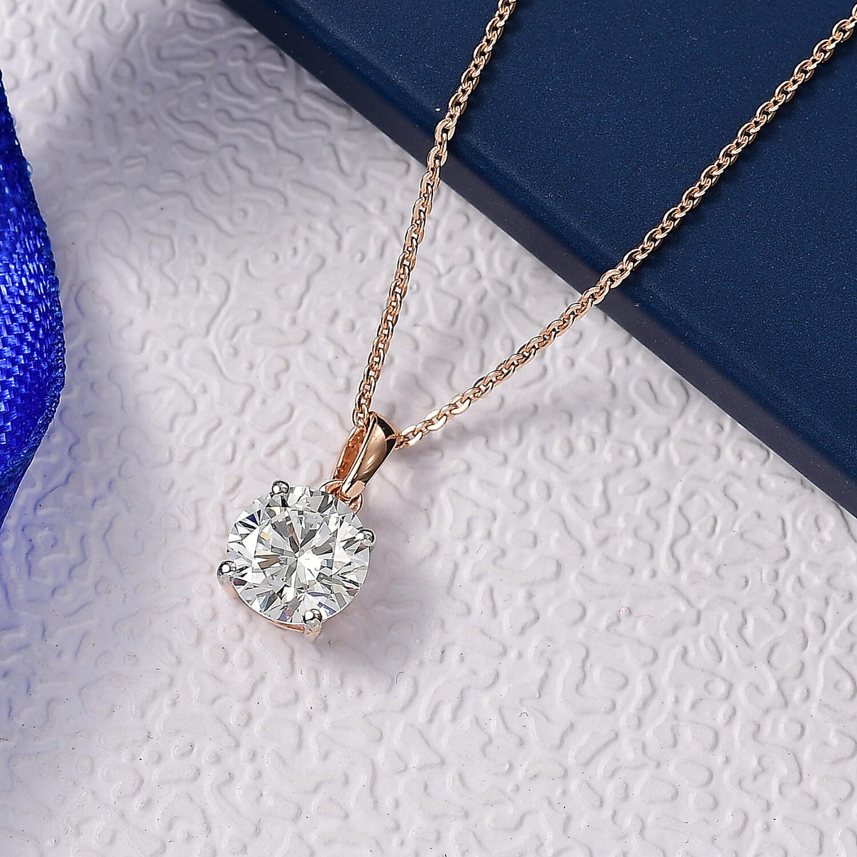LUXURIANT 1.50 Ct. Lab Grown Diamond Round Solitaire Pendant with Chain (Size 20) in 18K Vermeil Rose Gold Plated Sterling Silver (SI-GH) 4428231 3