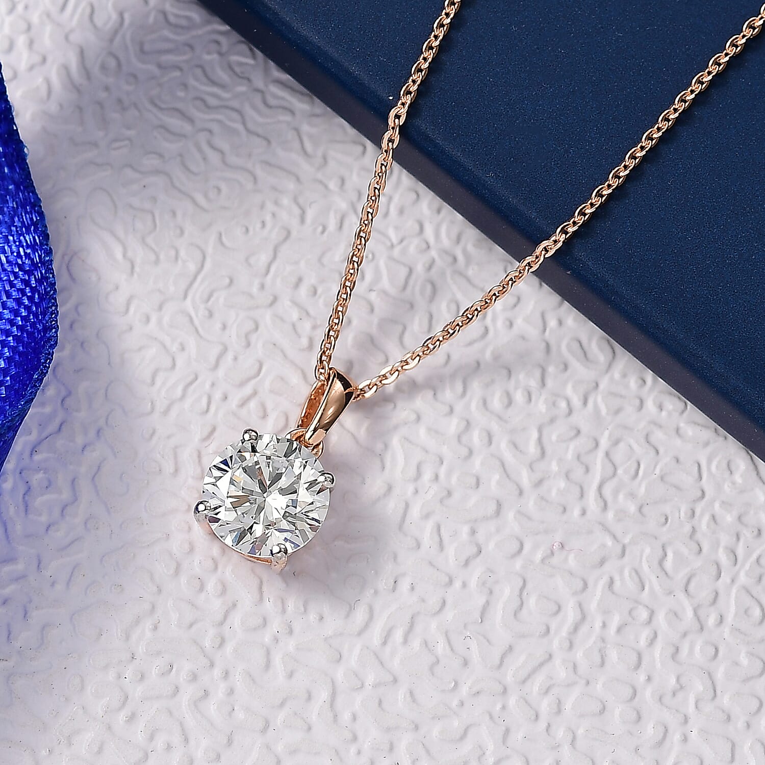LUXURIANT 1.50 Ct. Lab Grown Diamond Round Solitaire Pendant with Chain (Size 20) in 18K Vermeil Rose Gold Plated Sterling Silver (SI-GH) 4428231 3