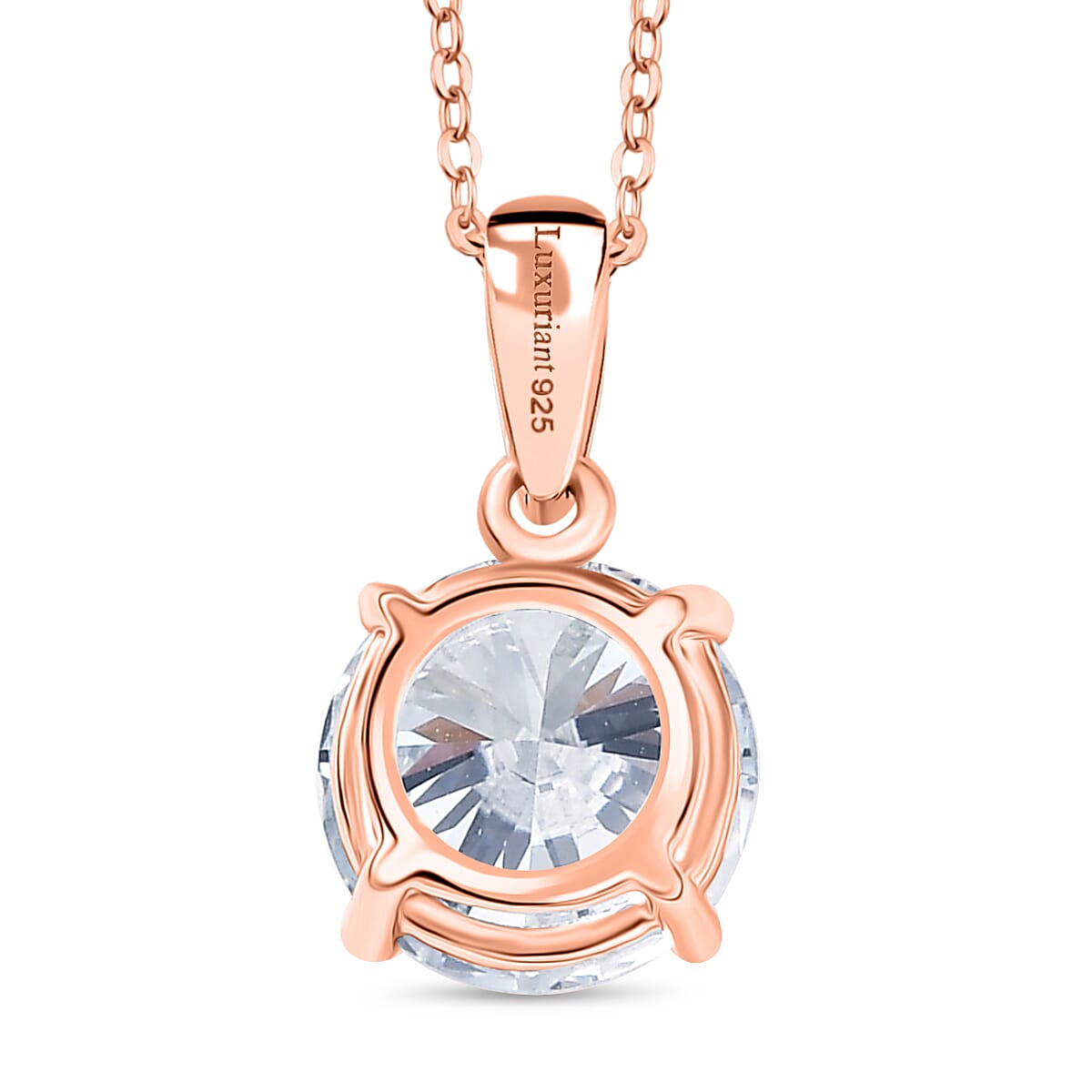 LUXURIANT 1.50 Ct. Lab Grown Diamond Round Solitaire Pendant with Chain (Size 20) in 18K Vermeil Rose Gold Plated Sterling Silver (SI-GH) 4428231 5