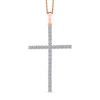 Luxuriant Lab Grown Diamond (SI-GH) Cross Pendant with Chain (Size 20) in 18K Vermeil Rose Gold Plated Sterling Silver 1.50 Ct.