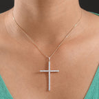 Luxuriant Lab Grown Diamond (SI-GH) Cross Pendant with Chain (Size 20) in 18K Vermeil Rose Gold Plated Sterling Silver 1.50 Ct.