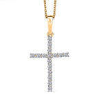 Luxuriant Lab Grown Diamond (SI-GH) Cross Pendant with Chain (Size 20) in 18K Vermeil Yellow Gold Plated Sterling Silver 0.50 Ct.