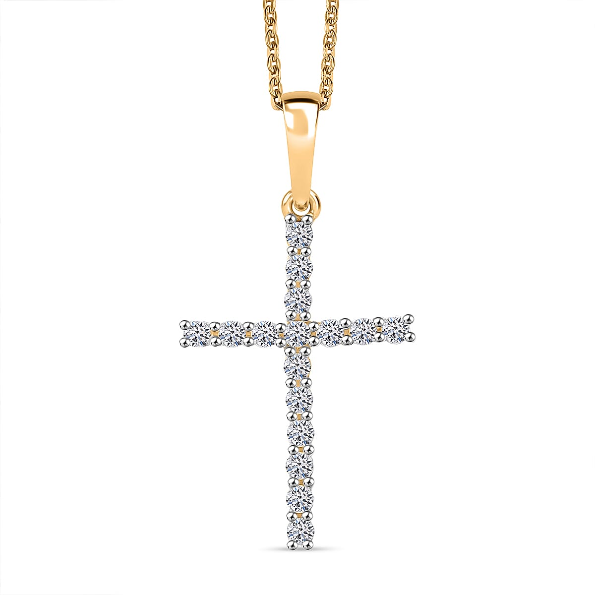 LUXURIANT 0.50 Ct. Lab Grown Diamond Cross Pendant with Torn Chain 19DC (Size 20) in 18K Vermeil Yellow Gold Plated Sterling Silver (SI-GH) 4428207 0