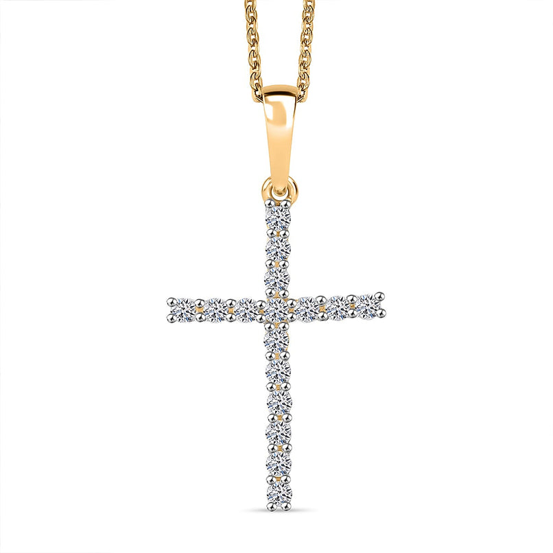 Luxuriant Lab Grown Diamond (SI-GH) Cross Pendant with Chain (Size 20) in 18K Vermeil Yellow Gold Plated Sterling Silver 0.50 Ct.