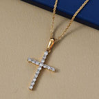 Luxuriant Lab Grown Diamond (SI-GH) Cross Pendant with Chain (Size 20) in 18K Vermeil Yellow Gold Plated Sterling Silver 0.50 Ct.