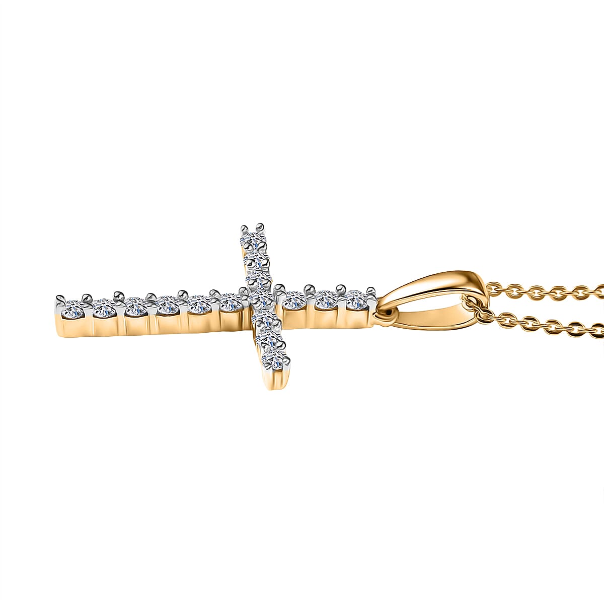LUXURIANT 0.50 Ct. Lab Grown Diamond Cross Pendant with Torn Chain 19DC (Size 20) in 18K Vermeil Yellow Gold Plated Sterling Silver (SI-GH) 4428207 4