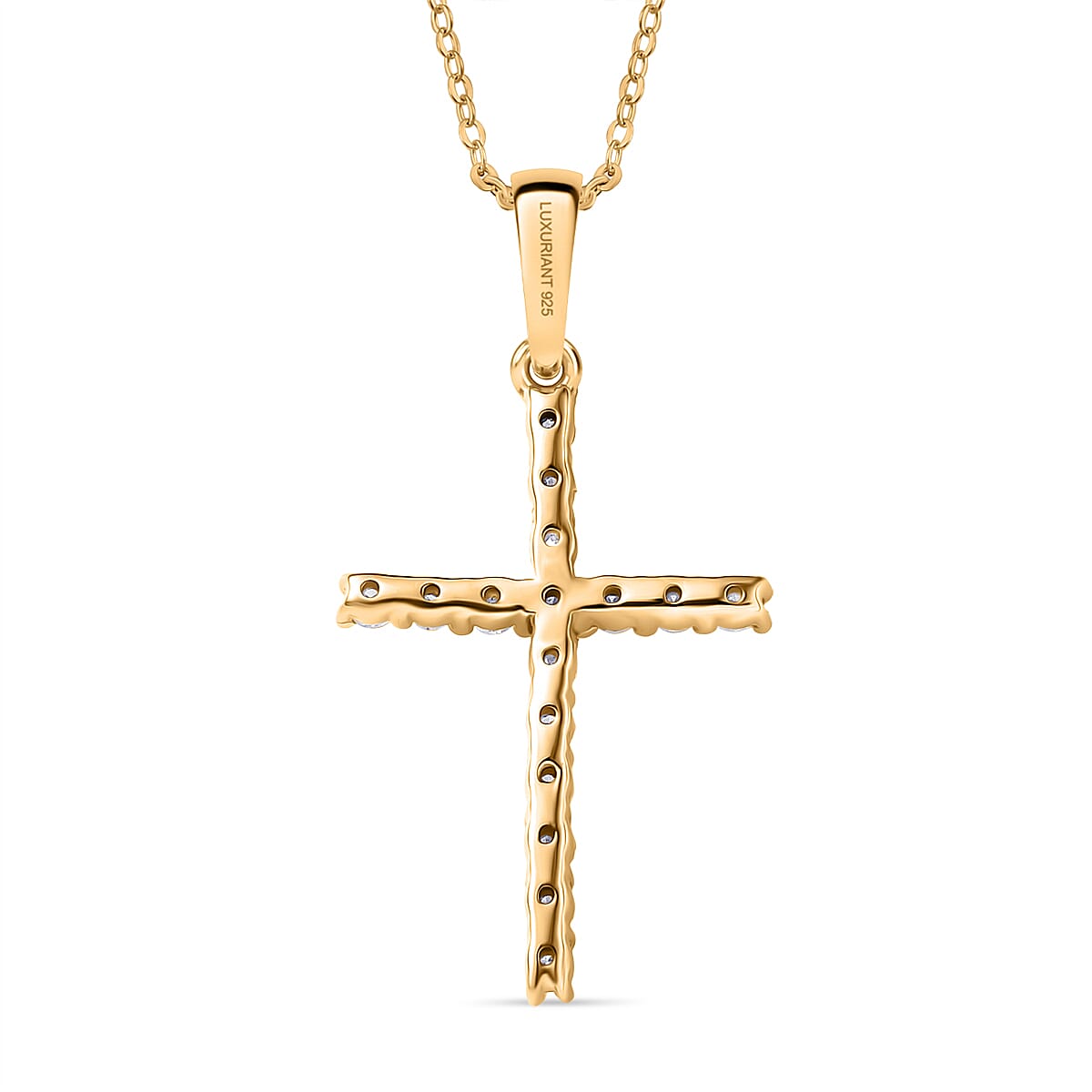 LUXURIANT 0.50 Ct. Lab Grown Diamond Cross Pendant with Torn Chain 19DC (Size 20) in 18K Vermeil Yellow Gold Plated Sterling Silver (SI-GH) 4428207 5