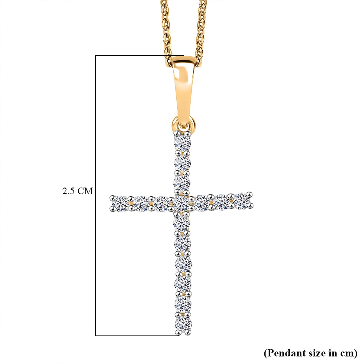 LUXURIANT 0.50 Ct. Lab Grown Diamond Cross Pendant with Torn Chain 19DC (Size 20) in 18K Vermeil Yellow Gold Plated Sterling Silver (SI-GH) 4428207 6