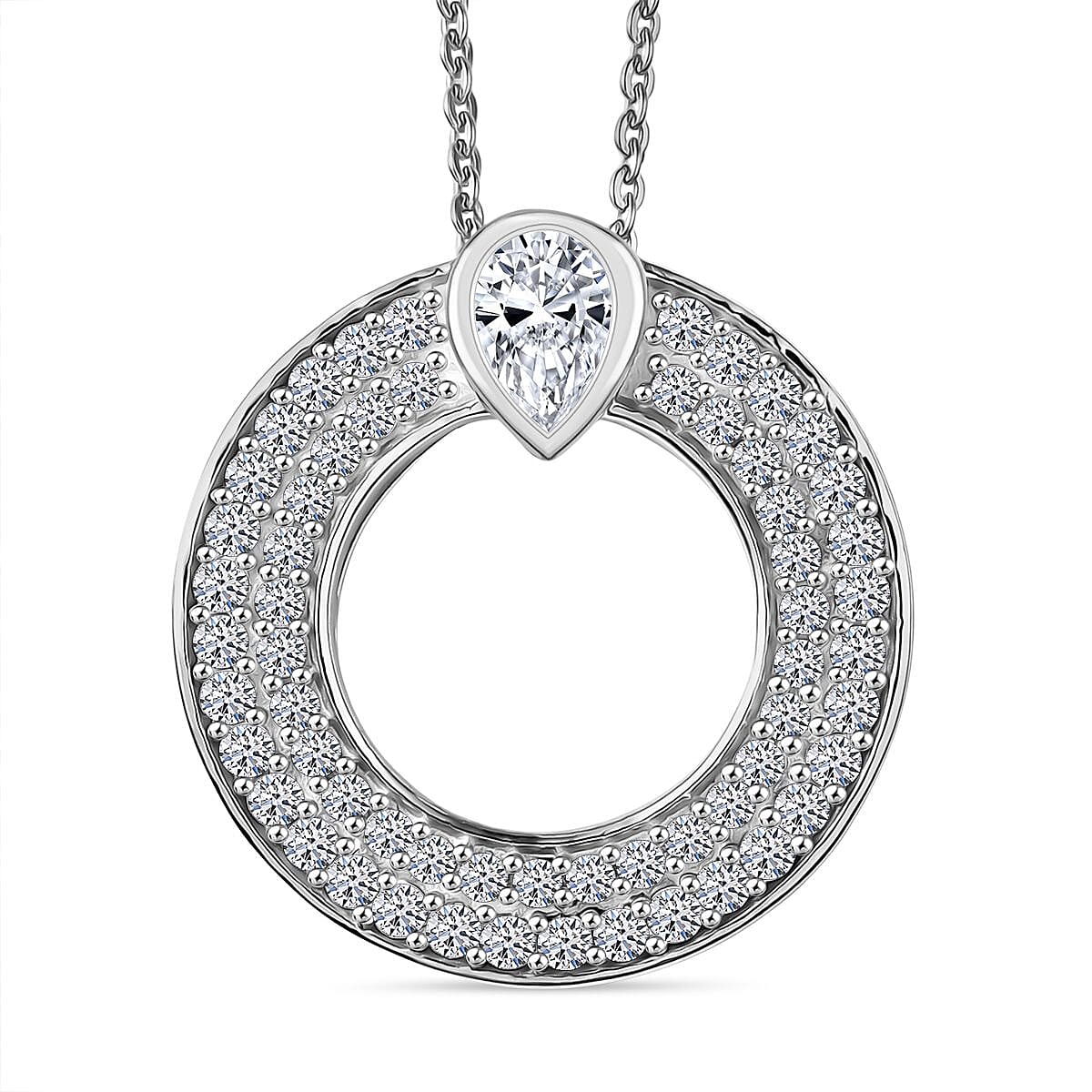 LUXURIANT 1 Ct. Lab Grown Diamond Circle Pendant with Chain in Rhodium Overlay Sterling Silver 4424247 0