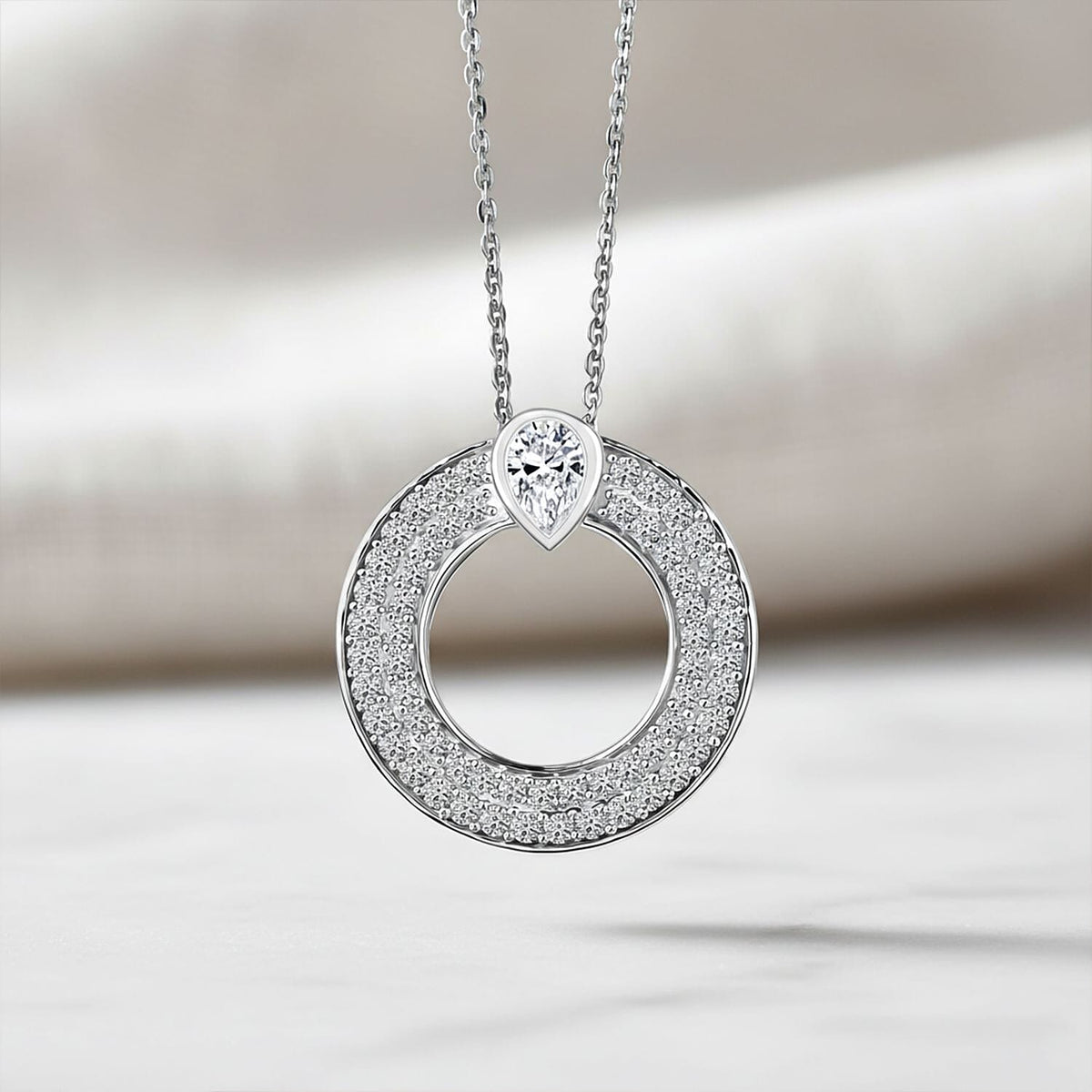 LUXURIANT 1 Ct. Lab Grown Diamond Circle Pendant with Chain in Rhodium Overlay Sterling Silver 4424247 3