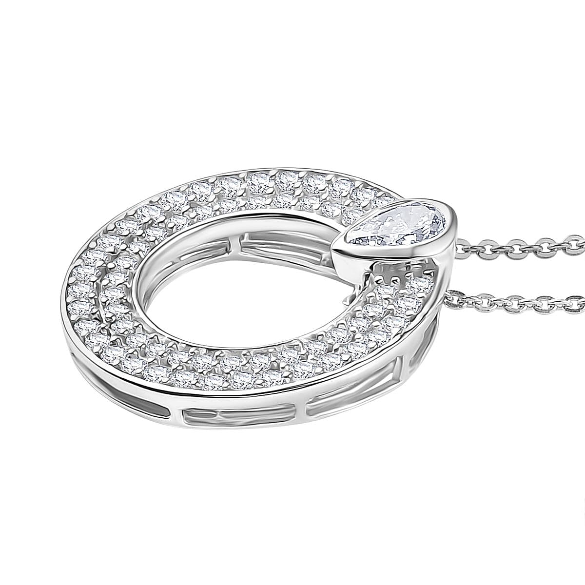 LUXURIANT 1 Ct. Lab Grown Diamond Circle Pendant with Chain in Rhodium Overlay Sterling Silver 4424247 4