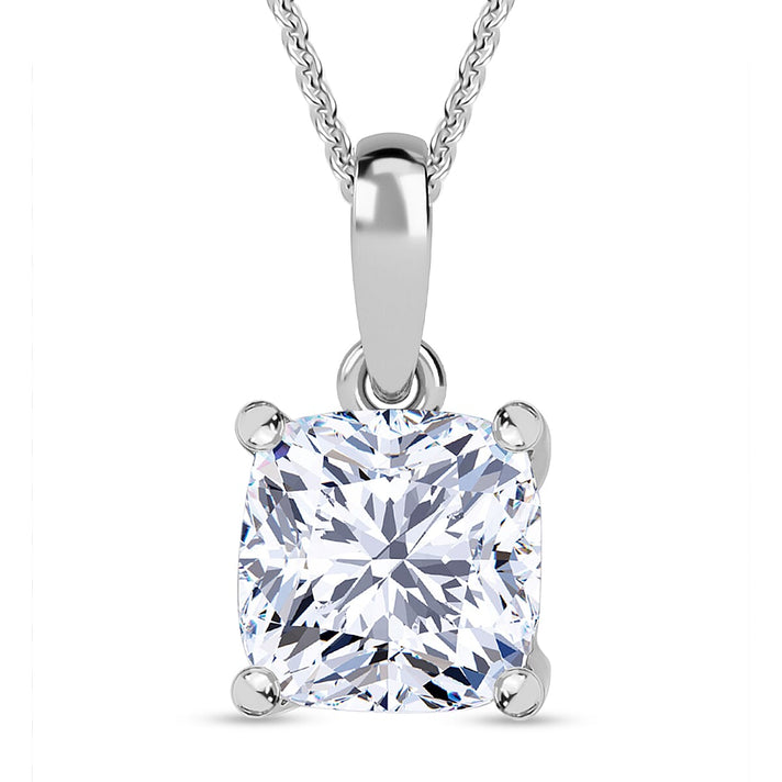LUXURIANT 1 Ct. Lab Grown Diamond Cushion-Cut Solitaire Pendant with Chain (Size 18 - 2 Ext) in Rhodium Overlay Sterling Silver (SI-GH) 4424963 1
