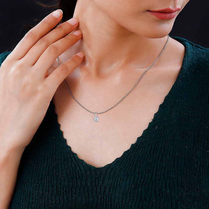 LUXURIANT 1 Ct. Lab Grown Diamond Cushion-Cut Solitaire Pendant with Chain (Size 18 - 2 Ext) in Rhodium Overlay Sterling Silver (SI-GH) 4424963 2