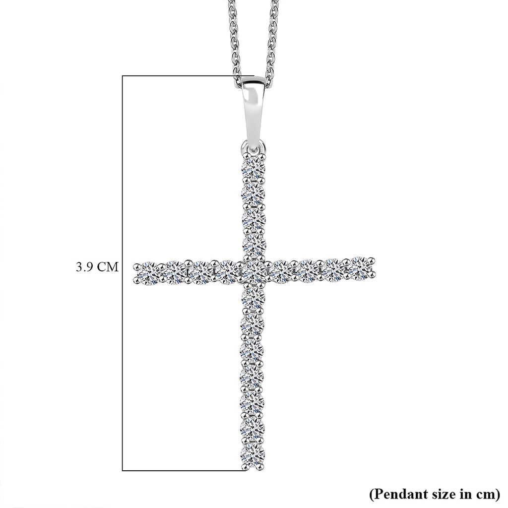 Luxuriant Lab Grown Diamond (SI-GH) Cross Pendant with Chain (Size 20) in Rhodium Overlay Sterling Silver 1.00 Ct.