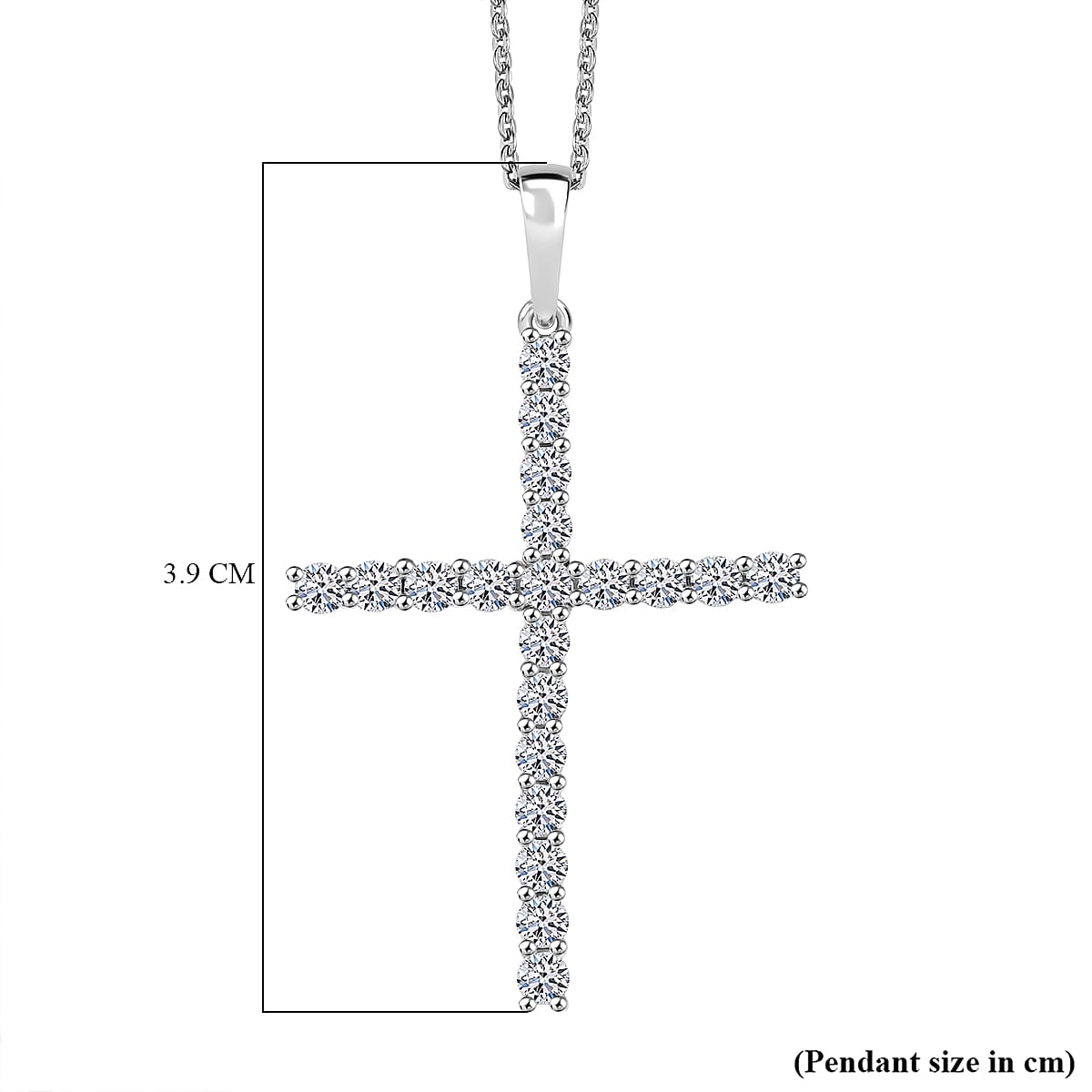 LUXURIANT 1 Ct. Lab Grown Diamond Cross Pendant with Torn Chain 19DC (Size 20) in Rhodium Overlay Sterling Silver (SI-GH) 4428213 5