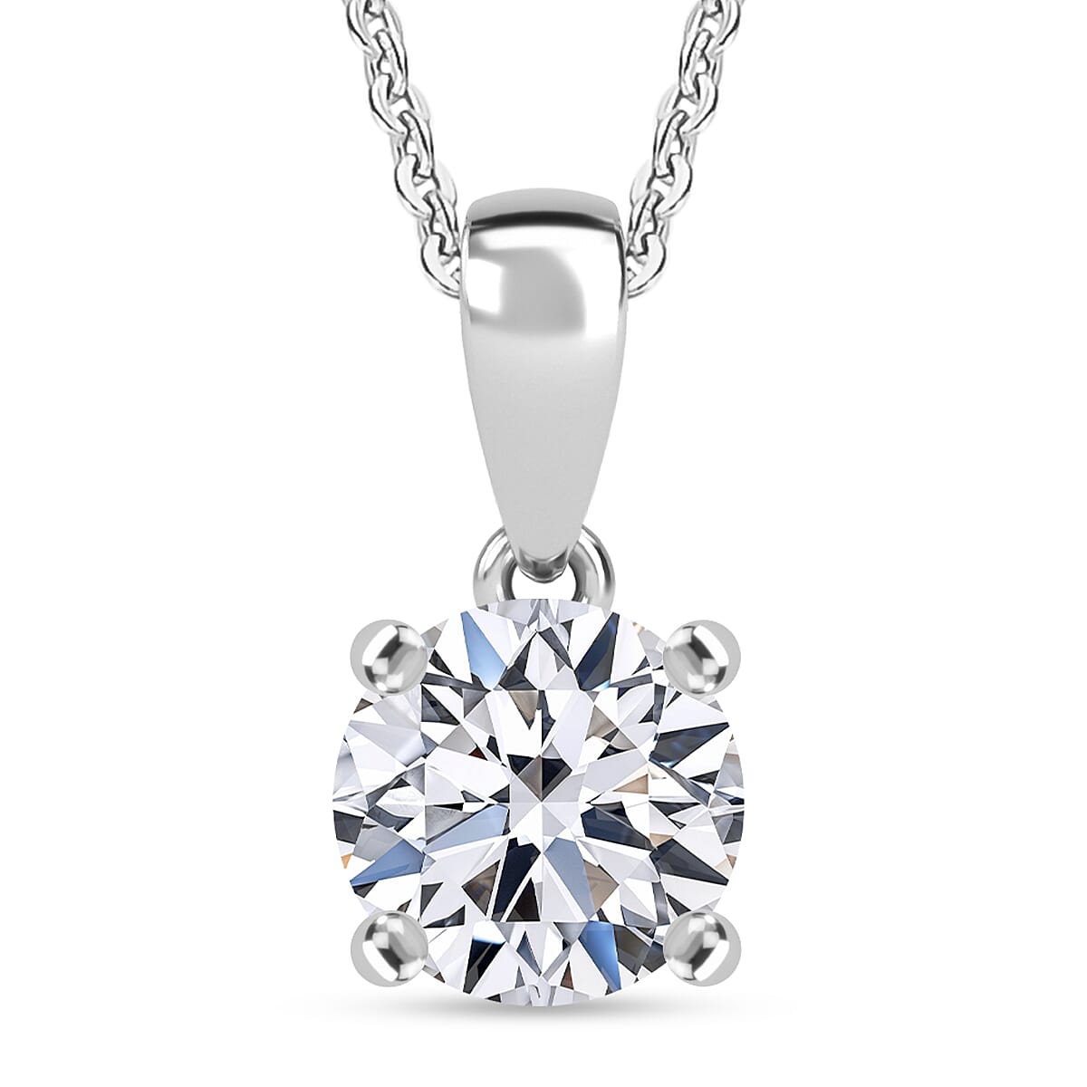 LUXURIANT 1 Ct. Lab Grown Diamond Round Solitaire Pendant with Chain (Size 20) in Rhodium Overlay Sterling Silver (SI-GH) 4428220 0