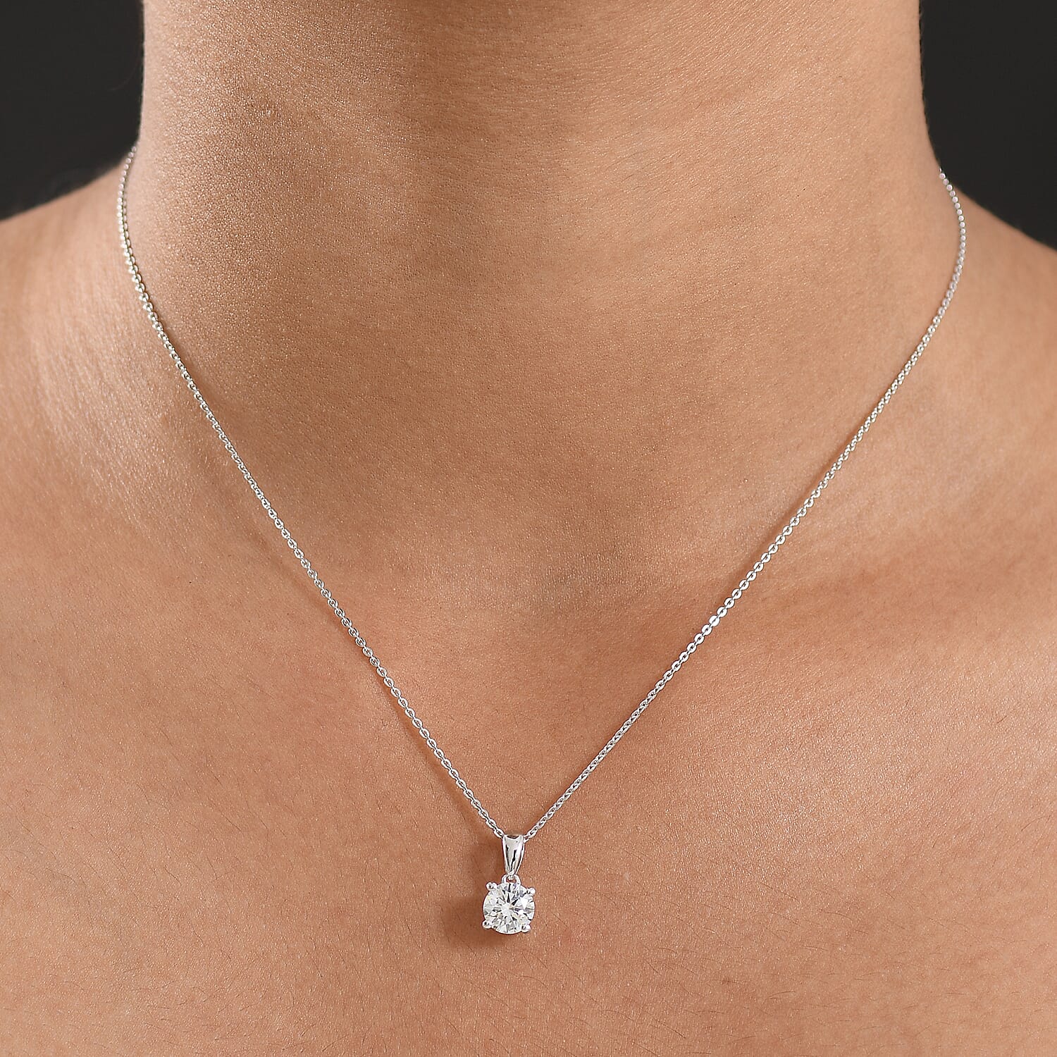 LUXURIANT 1 Ct. Lab Grown Diamond Round Solitaire Pendant with Chain (Size 20) in Rhodium Overlay Sterling Silver (SI-GH) 4428220 2