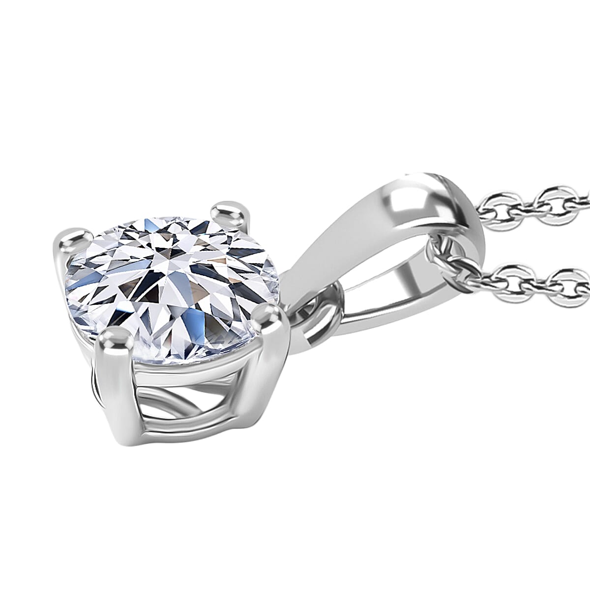 LUXURIANT 1 Ct. Lab Grown Diamond Round Solitaire Pendant with Chain (Size 20) in Rhodium Overlay Sterling Silver (SI-GH) 4428220 4