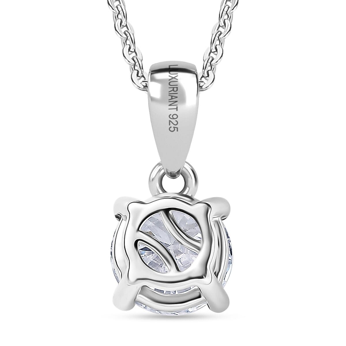 LUXURIANT 1 Ct. Lab Grown Diamond Round Solitaire Pendant with Chain (Size 20) in Rhodium Overlay Sterling Silver (SI-GH) 4428220 5