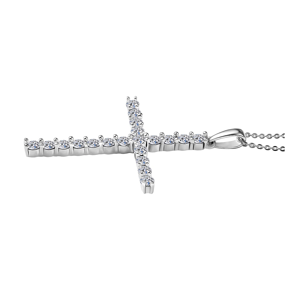 LUXURIANT 2 Ct. Lab Grown Diamond Cross Pendant with Torn Chain 19DC (Size 20) in Rhodium Overlay Sterling Silver (SI-GH) 4428970 4