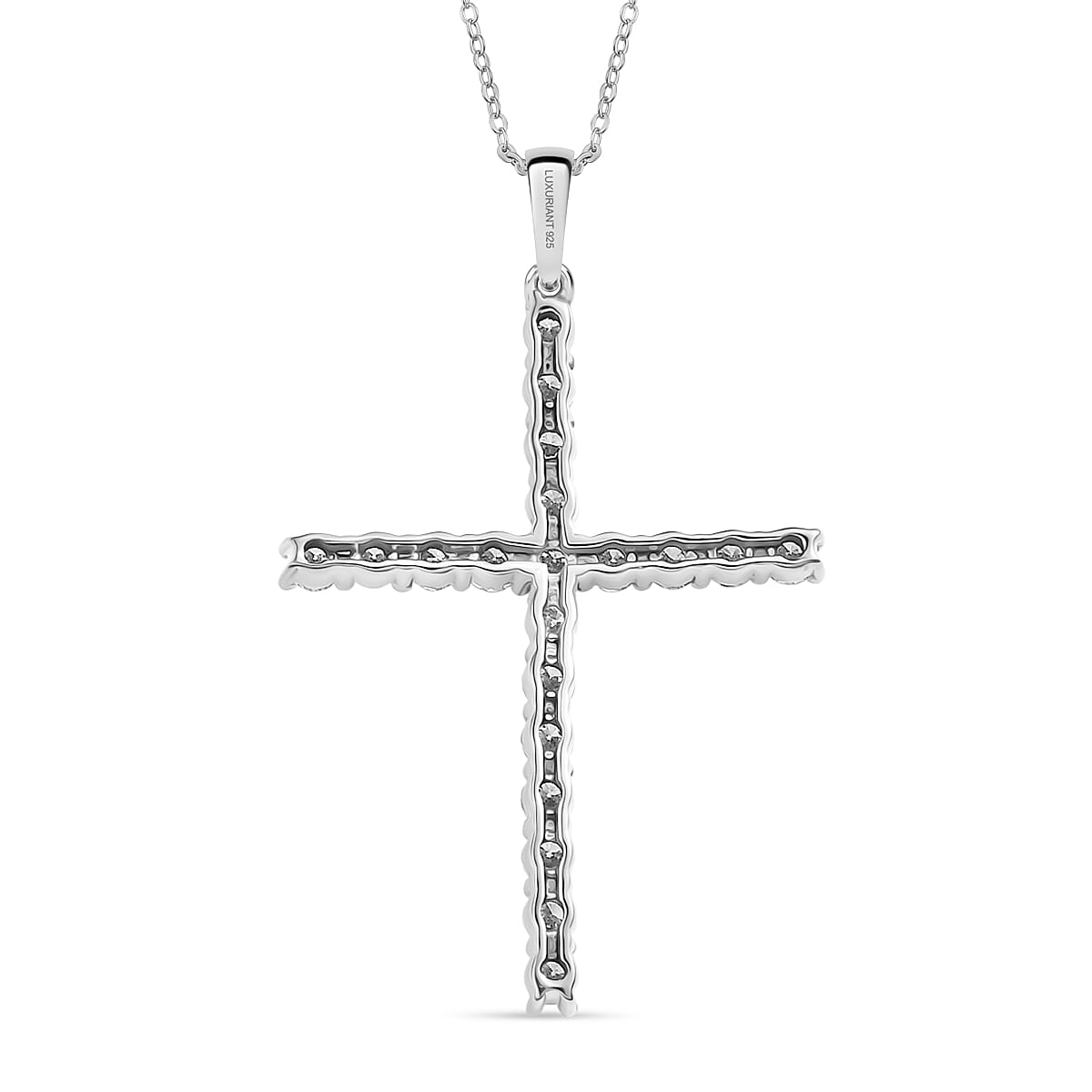 LUXURIANT 2 Ct. Lab Grown Diamond Cross Pendant with Torn Chain 19DC (Size 20) in Rhodium Overlay Sterling Silver (SI-GH) 4428970 5