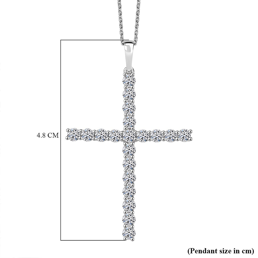 Luxuriant Lab Grown Diamond (SI-GH) Cross Pendant with Chain (Size 20) in Rhodium Overlay Sterling Silver 2.00 Ct.