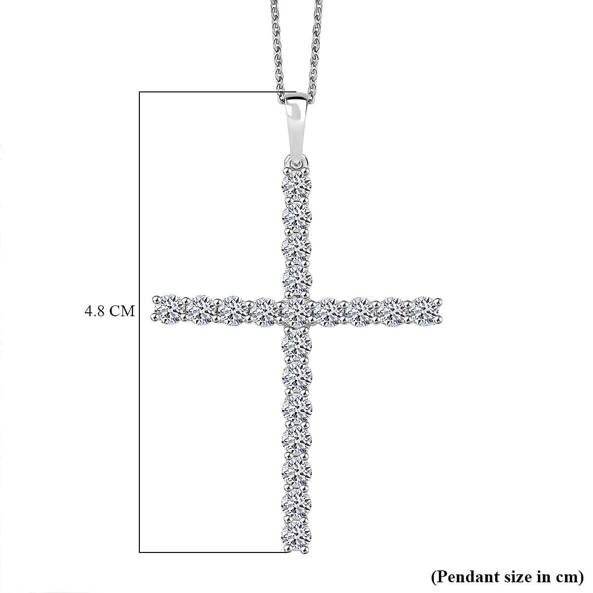 LUXURIANT 2 Ct. Lab Grown Diamond Cross Pendant with Torn Chain 19DC (Size 20) in Rhodium Overlay Sterling Silver (SI-GH) 4428970 6