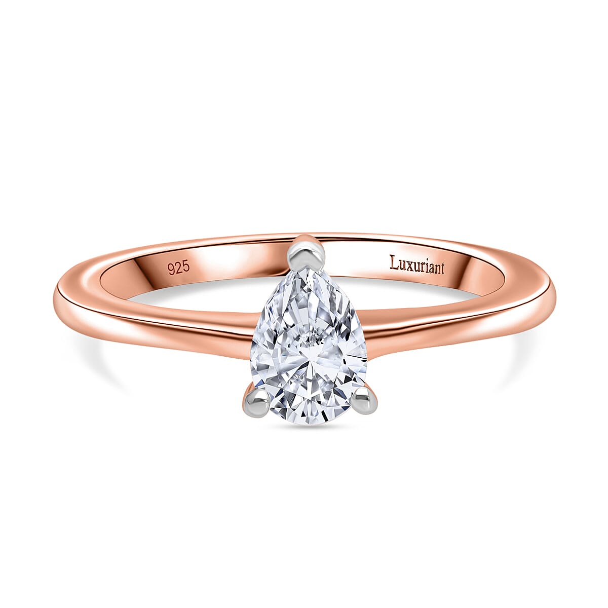 LUXURIANT 0.5 Ct. Lab Grown Diamond Pear-Cut Solitaire Ring in Vermeil Rose Gold Sterling Silver 8114515 0