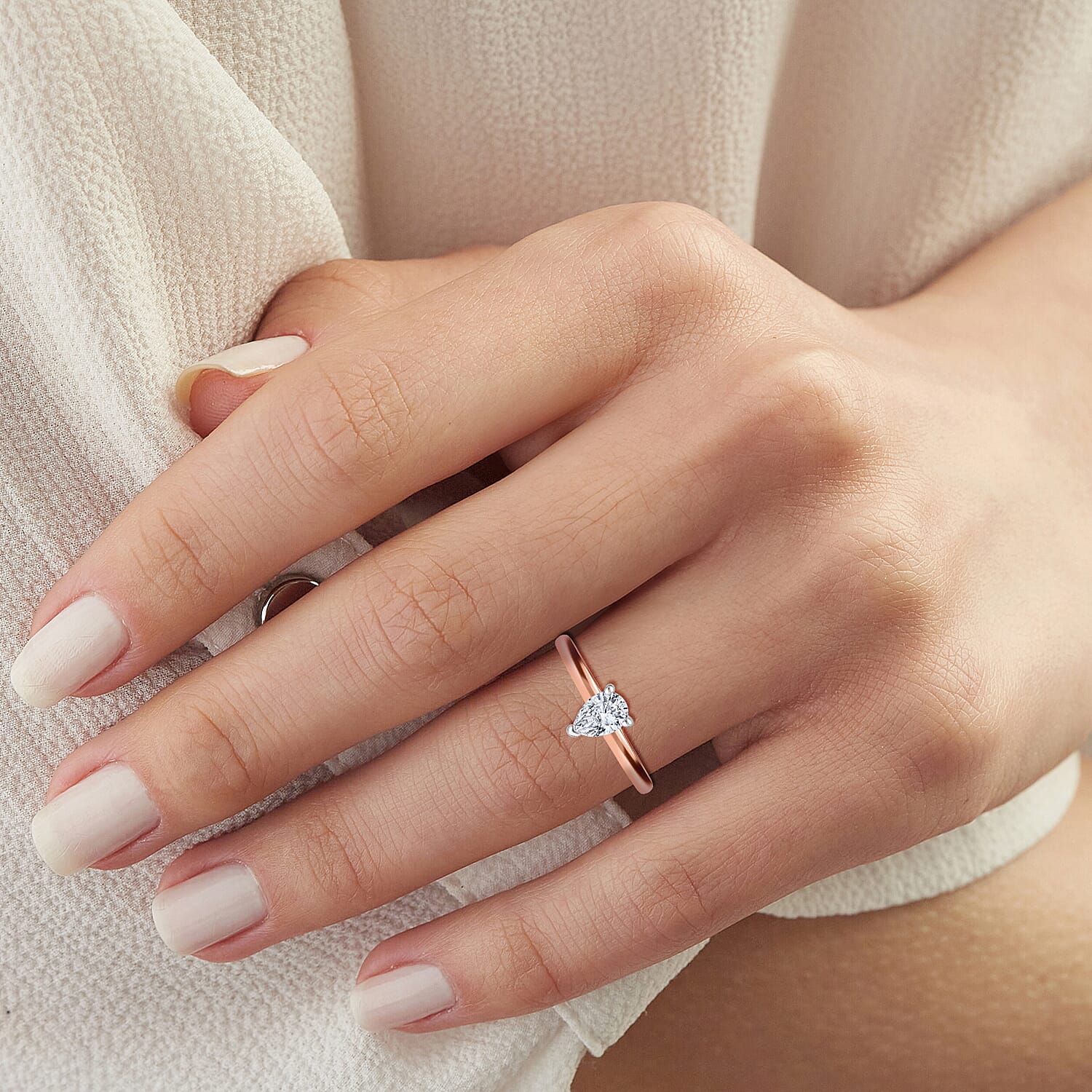 LUXURIANT 0.5 Ct. Lab Grown Diamond Pear-Cut Solitaire Ring in Vermeil Rose Gold Sterling Silver 8114515 2