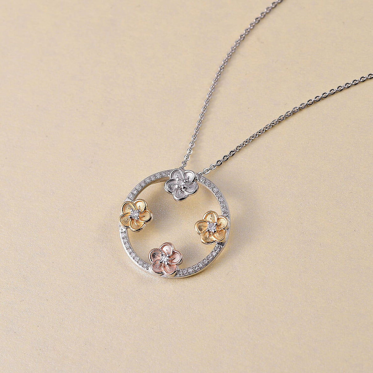 LUXURIANT SI/GH Lab Grown Diamond Open Circle Floral Pendant with Chain (Size 20) in 18K Vermeil Yellow Gold, Rose Gold and Rhodium Plated Sterling Silver 4388822 3