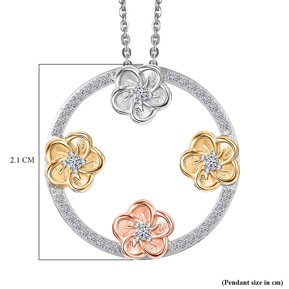 LUXURIANT SI/GH Lab Grown Diamond Open Circle Floral Pendant with Chain (Size 20) in 18K Vermeil Yellow Gold, Rose Gold and Rhodium Plated Sterling Silver 4388822 6