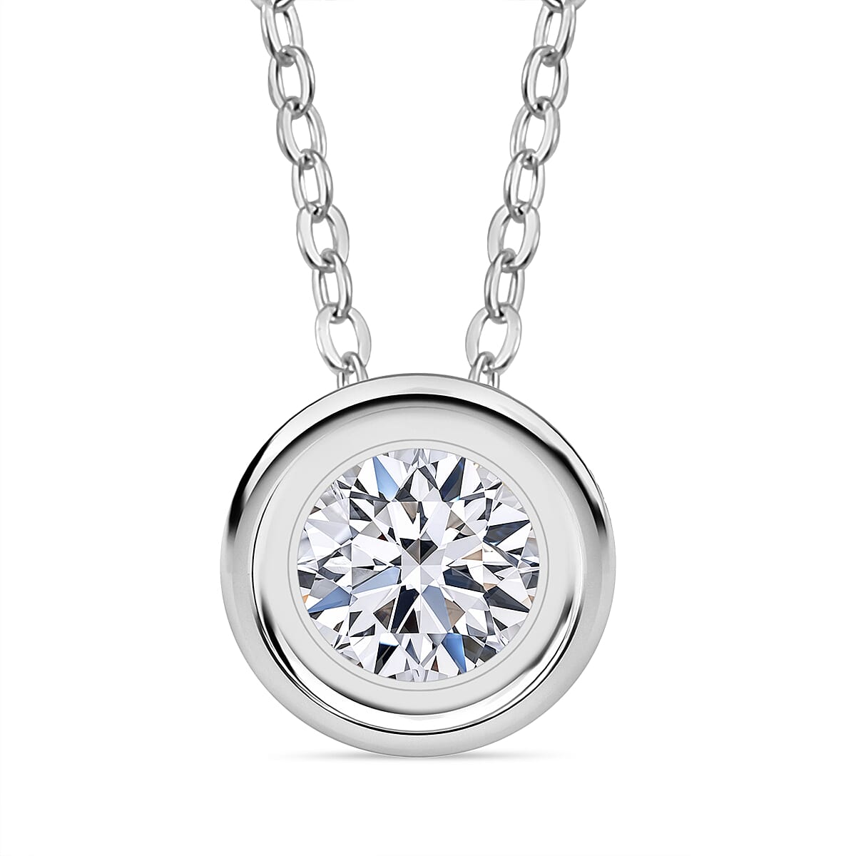 Luxuriant Lab Grown Diamond Solitaire Pendant with Chain in Rhodium Overlay Sterling Silver (0.25 Ct.) 4422605 0