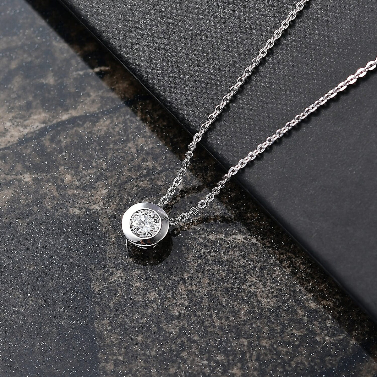 Luxuriant Lab Grown Diamond Solitaire Pendant with Chain in Rhodium Overlay Sterling Silver (0.25 Ct.) 4422605 2